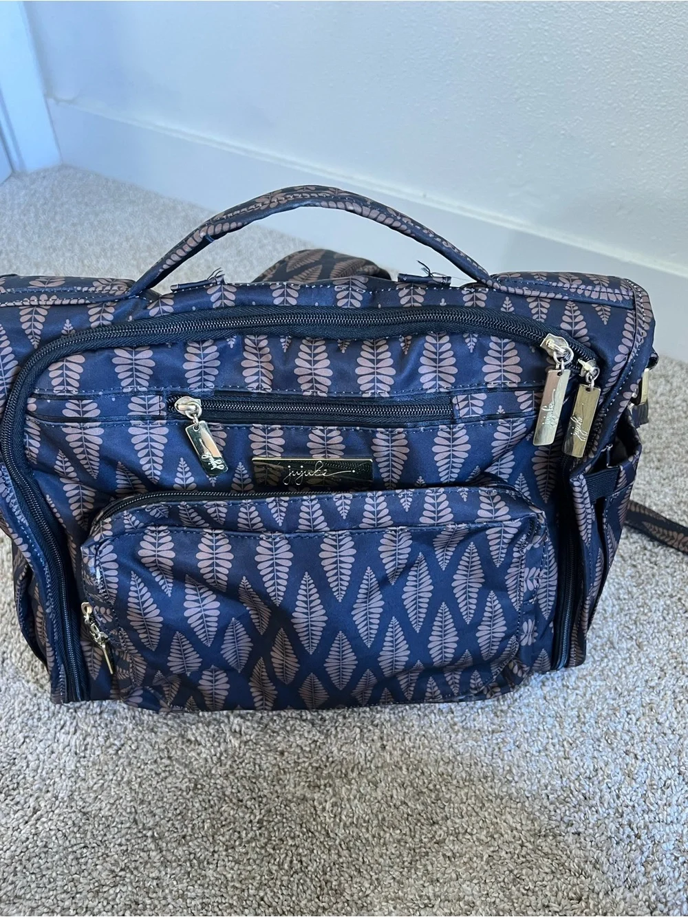 Ju-Ju-Be Brown Patterned Satchel Diaper Bag with Gold Hardware